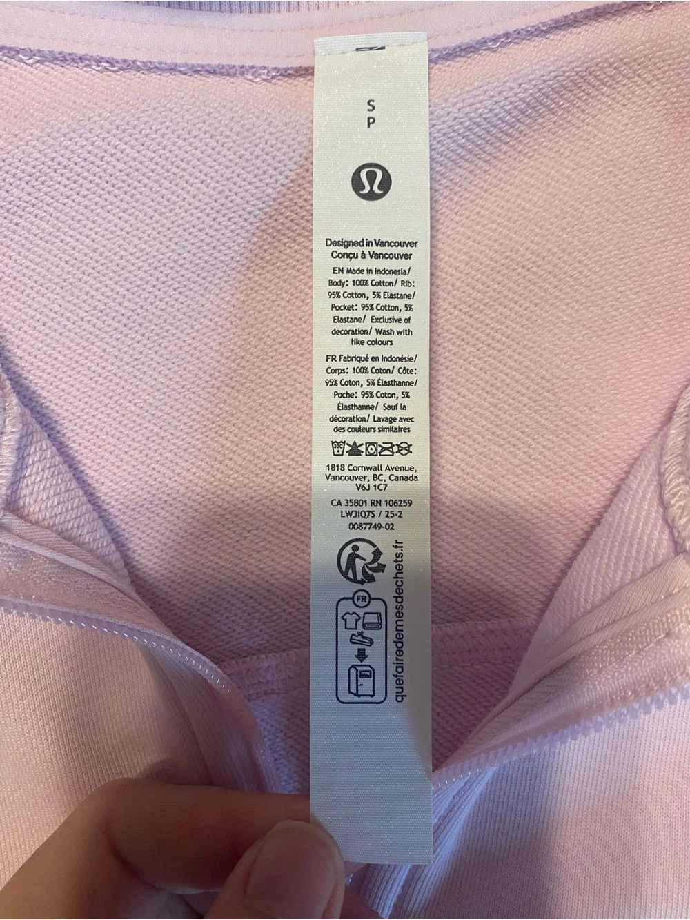 Lululemon Cotton Terry Tennis Half Zip Pink Organza Size Small